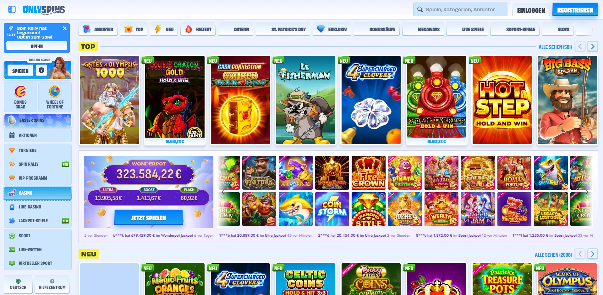 OnlySpins Casino Spielauswahl