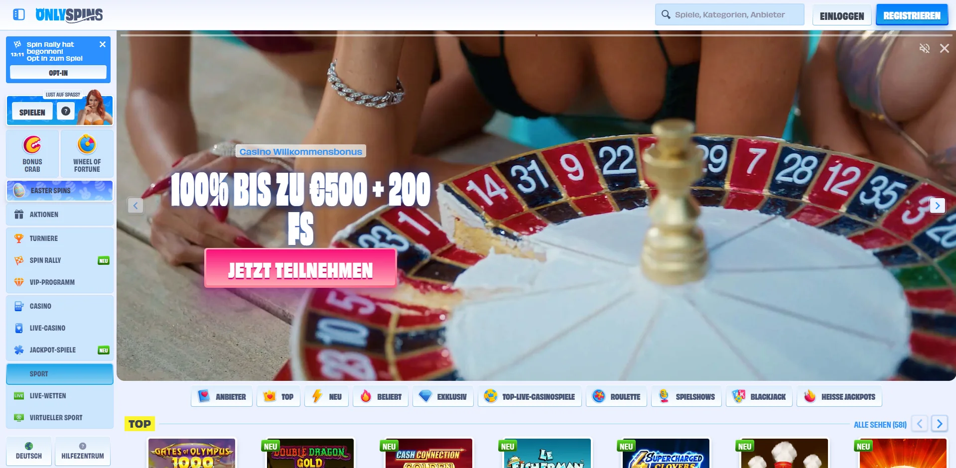 OnlySpins Casino Startseite